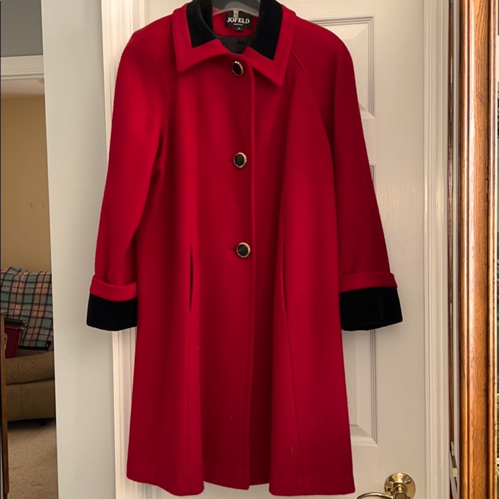 Women’s Red/Velvet trimmed A Line coat